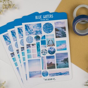 blaues Wasser Bild Pack Aufkleber Blatt | ästhetische Aufkleber | Matt Kuss geschnitten Aufkleber für Bujo, Planer, Stift Kumpel Buchstaben, Scrapbook