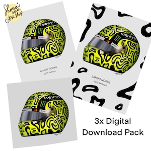 Lando Norris 2025 Helmet Hand Drawn Wall Art Pack, 3 Printable Digital Downloads