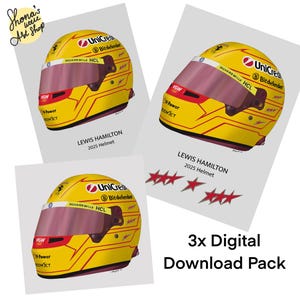 Lewis Hamilton 2025 Helmet Hand Drawn Wall Art Pack, 3 Printable Digital Downloads