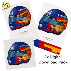 Carlos Sainz Jr 2025 Helm handgezeichnete Wandkunst, printable digitaler Download