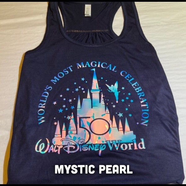 Disney World's 50th Most Magical Celebration Iridescent Holographic Women Flowy Bella Canvas Tank Top