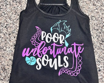 Poor Unfortunate Souls Disney The Little Mermaid Ursula Quote Song Glitter Women Flowy Bella Canvas Tank Top