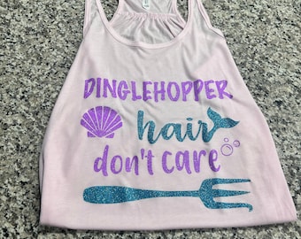 Dinglehopper Hair Don't Care Disney Little Mermaid Ariel Inspired Flowy Bella Canvas Racerback Tank Top