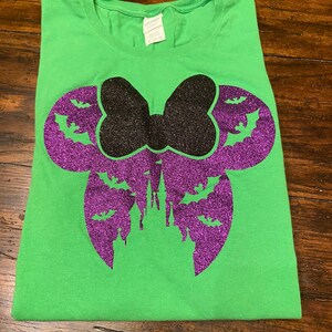 Minnie Mouse Silhouet Halloween Glitter Shirt Kasteel Vleermuizen Disney Shirt Vrouwen Volwassen Jeugd Kinderen Peuter