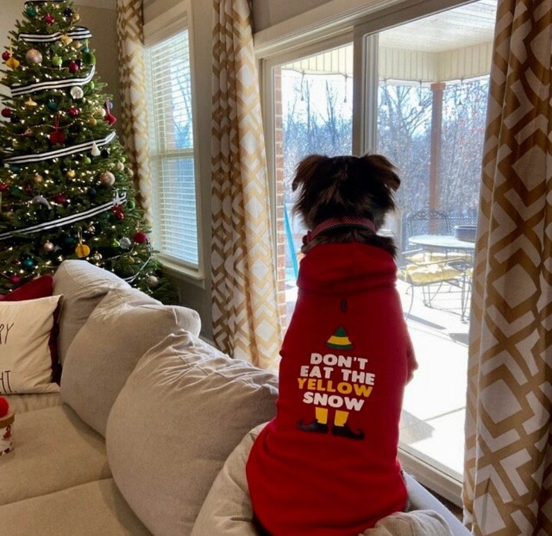 Don't Eat the Yellow Snow Elf Christmas Movie Inspired Dog Shirt OR Hoodie image 1