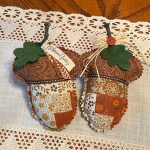 Pair Of Fabric Tiered Tray Acorns - Two Fabric Acorn Bowl Fillers - Coordinating Pair Of Acorn Stuffed Fabric And Felt Fall Decorations