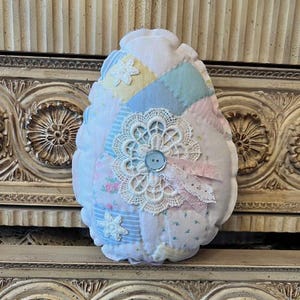 Lace and Quilt Easter Egg Pillow - Spring Quilt Egg Pillow with Lace Accents - Easter Egg Quilt Pillow with Lacy Embellishments