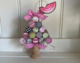 Árbol de sandía con corcho de vino - Árbol de sandía hecho a mano - Árbol de verano con corcho de vino de papel estampado - Decoración de árbol de sandía/verano con corcho