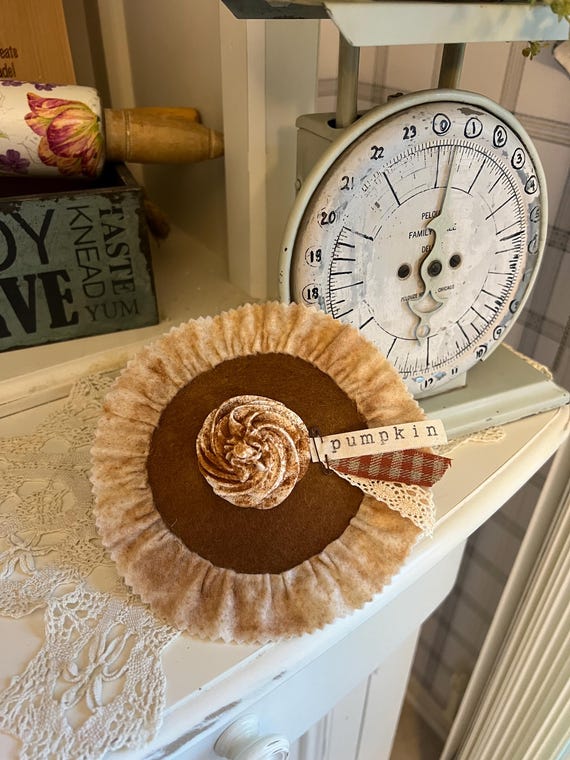 Faux Felt Pumpkin Cream Pie - Tiered Tray Faux Pumpkin Pie - 6" Felt Pumpkin Pie Tiered Tray Filler - Fall Felt Pumpkin Pie Decoration