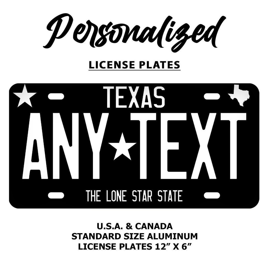 Custom Texas Black License Plate Personalized Name All 50 States 3