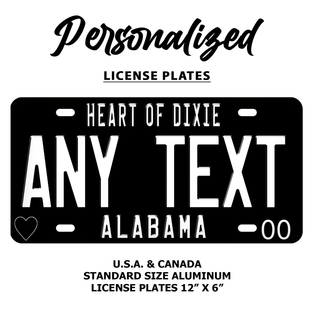 Custom Alabama Black License Plate Personalized Name All Etsy UK