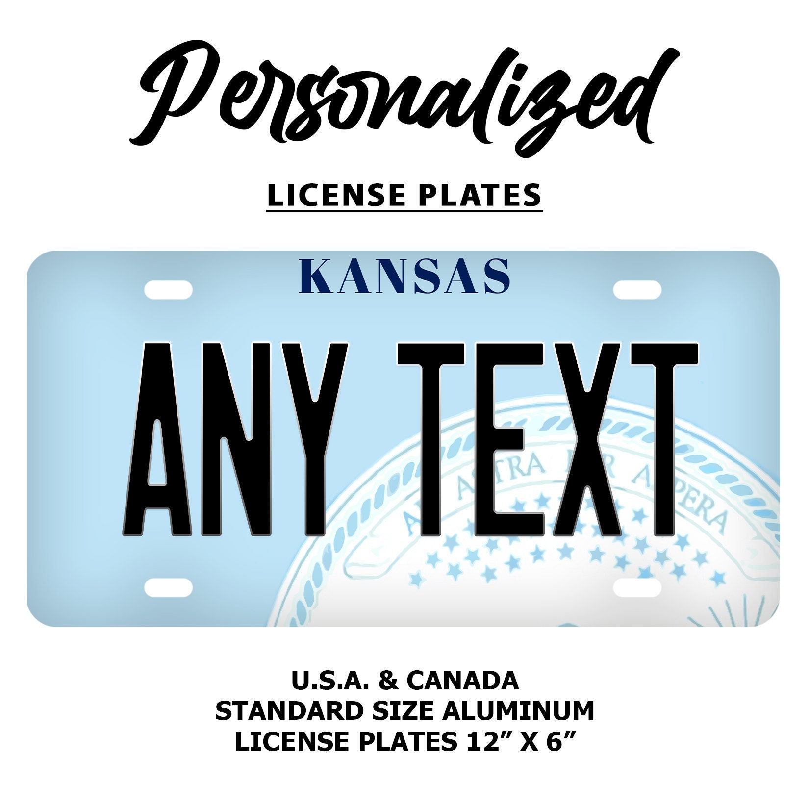 Kansas License Plate Personalized Custom Auto Car Bike Moped Motorcycle BLACK 