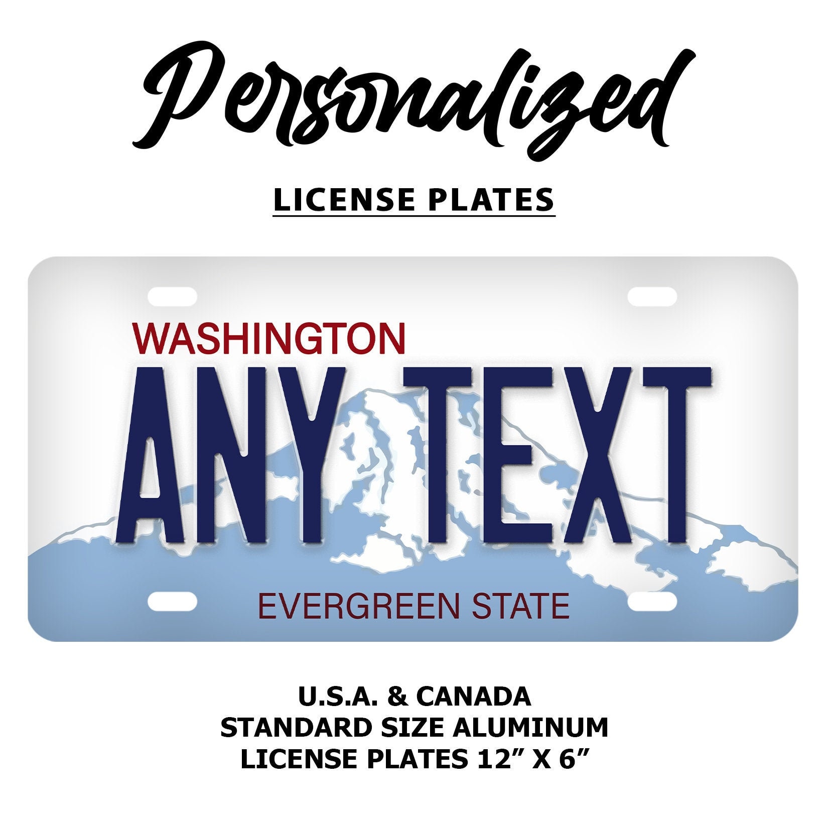 Personalized Washington License Plate 2 X 4 (inches) Add Your Name, Text Or Size For Bikes