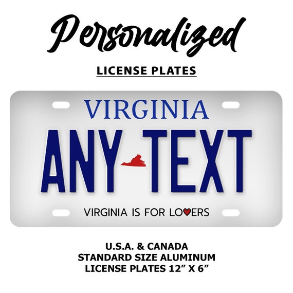 50 State Custom License Plate Customized Aluminum Metal Novelty Small Car Tag with Text Personalized Virginia Mini License Plates 3x6 for Kids Toy Car Bike 