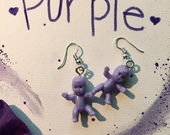 Silly/cute purple baby earrings