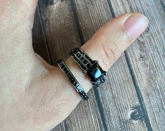 Black Diamond Stackable Ring, Resurrection Ring, Couple Jewelry