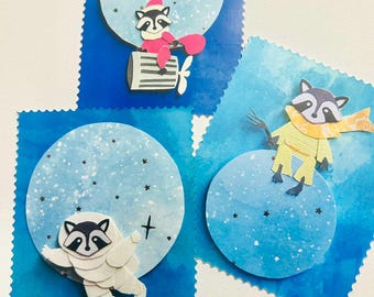 Raccoon Sticker Sets, Cute Stamp Stickers