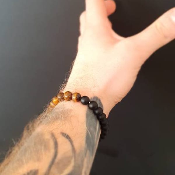 Black mat tiger eye mens beaded bracelet natural onesize unisex