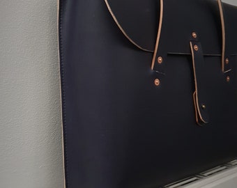 Navy Blue Full Grain Leather Satchel | Laptop Bag | Office Messenger Bag | EDC Bag | Leather Briefcase | Portfolio Bag |