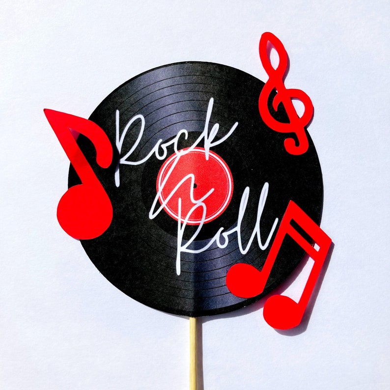 Retro rock cake topper Vinyl record cake topper Rock N Roll cake topper