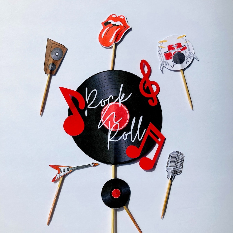 Retro rock cake topper Vinyl record cake topper Rock N Roll cake topper