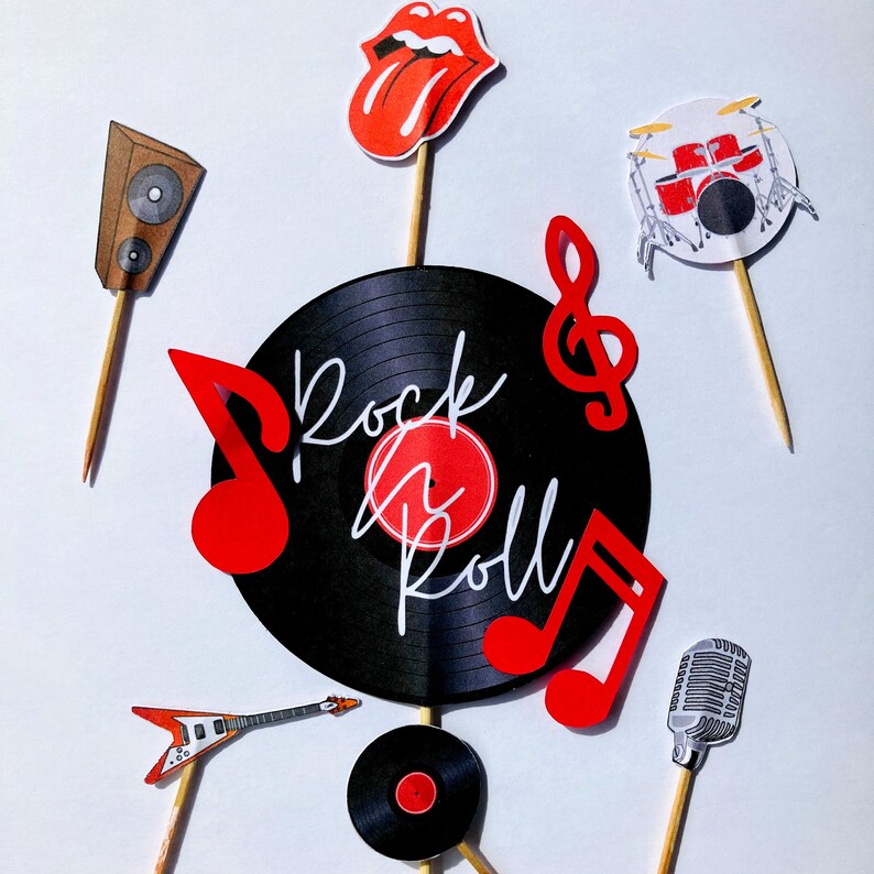 Retro rock cake topper Vinyl record cake topper Rock N Roll cake topper