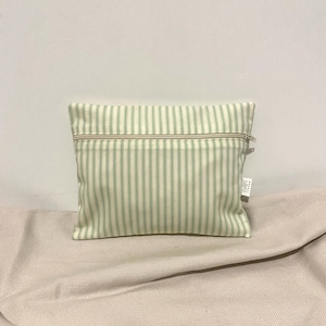 Makeup Bag, Bag Tidy, Sage Green Striped Cotton Lined Cosmetic