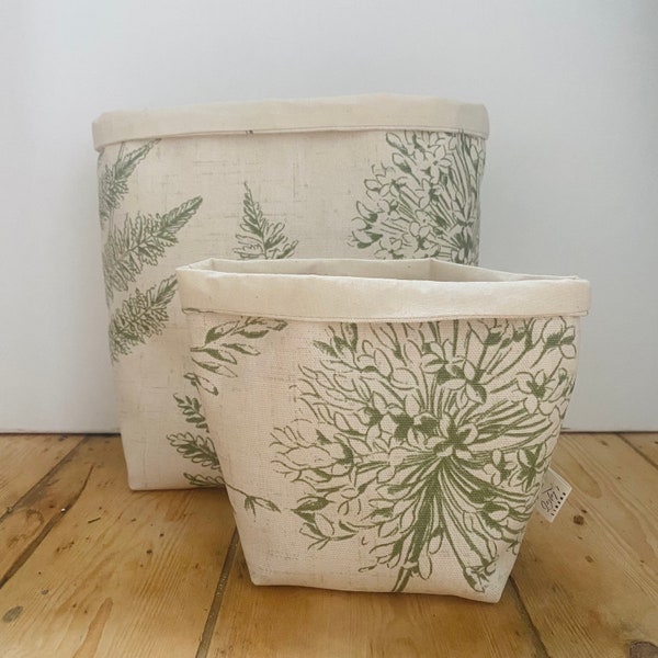 Fabric Storage Pot, Plant Cover, Storage Basket, Beautiful Sage Green Leaves Fern Lined Storage Bins, House Refresh, Home Decor