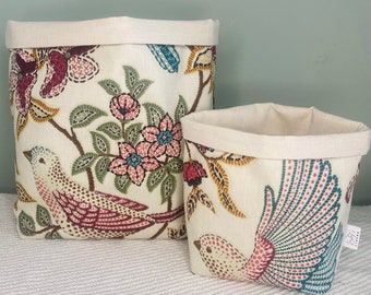 Fabric Storage Pot, Plant Cover, Storage Basket, Beautiful Floral Bird Lined Storage Bins, House Refresh, Home Decor