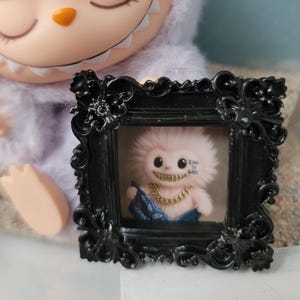 miniature labubu accessories, labubu decor, labubu framed artwork, miniature labubu framed picture, miniature framed, labubu love