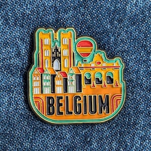 Belgium Travel Pin 1.25" Inch, Soft Enamel Pin, Gold Metal, Flair, Brooch, Lapel, Pins, Alloy, Travel, Gift, Top, Badge, City, Country, Flag