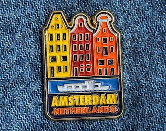 Amsterdam Netherlands Travel Pin 1.25&quot; Inch, Soft Enamel Pin, Gold Metal, Flair, Brooch, Lapel, Pins, Alloy, Travel, Gift, Top, Badge