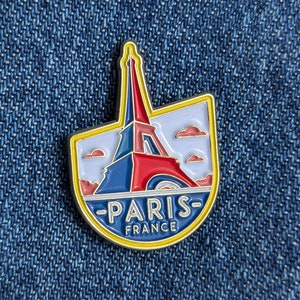 Épinglette de voyage Paris France 1,25 po., émail doux, métal doré, style, broche, revers, épingles, alliage, voyage, cadeau, haut, insigne