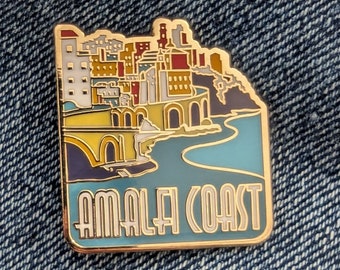 Amalfi Italy Travel Pin, Hard Enamel Pin, Flair, Brooch, Lapel, Pins, Alloy, Travel, Golden Metal, Badge, Souvenir