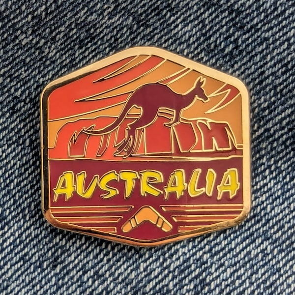 Australia Travel Pin, Hard Enamel Pin, Flair, Brooch, Lapel, Pins, Alloy, Travel, Golden Metal, Badge, Souvenir