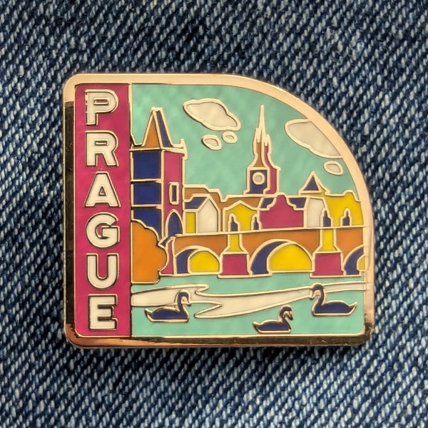 Prague Czechia Travel Pin, Hard Enamel Pin, Flair, Brooch, Lapel, Pins, Alloy, Travel, Golden Metal, Badge, Souvenir