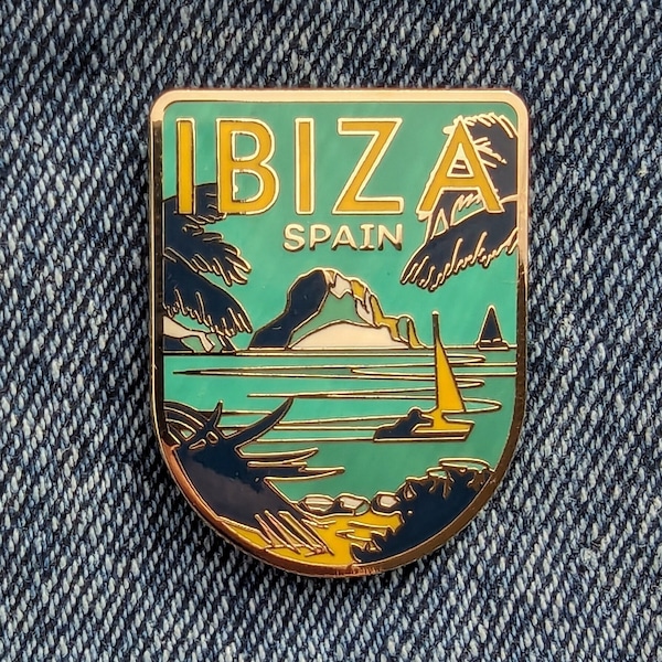 Ibiza Spain Travel Pin, Hard Enamel Pin, Flair, Brooch, Lapel, Pins, Alloy, Travel, Golden Metal, Badge, Souvenir