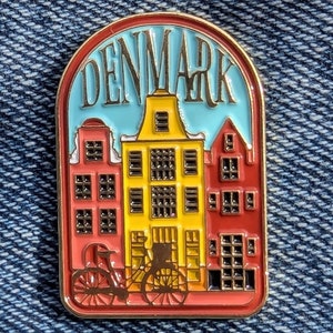 Denmark Travel Pin 1.25&quot; Inch, Soft Enamel Pin, Golden Metal, Flair, Brooch, Lapel, Pins, Alloy, Travel, Country, Flag, Badge