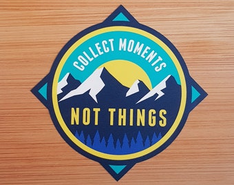 Collect Moments Not Things, Vinyl Sticker, Travel Diary, Luggage Decal, Laptop, Notebook, Journal, Suitcase, Waterproof, Scrapbook, Helmet
