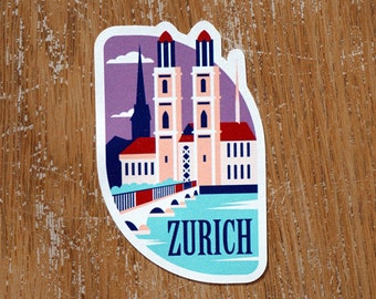 Zurich Switzerland Vinyl Sticker, Scrapbook Decal, Luggage, laptop, Notebook, Journal, Gift, Suitcase, Travel, Waterproof, Hemlet, Car, Flag