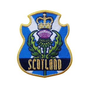 Scotland Travel Patch Embroidered Iron on Sew on Badge Souvenir Gold Thread