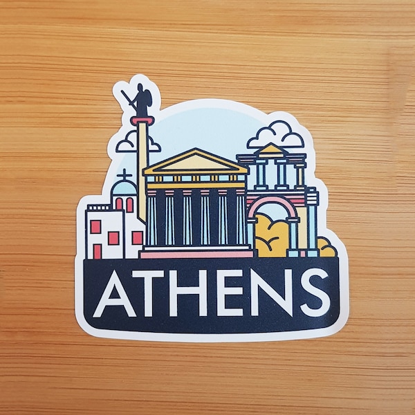 Athens, Greece, Vinyl Sticker, Travel Diary, Luggage Decal, Laptop, Notebook, Journal, Gift, Suitcase, Waterproof, Scrapbook, Helmet, Car
