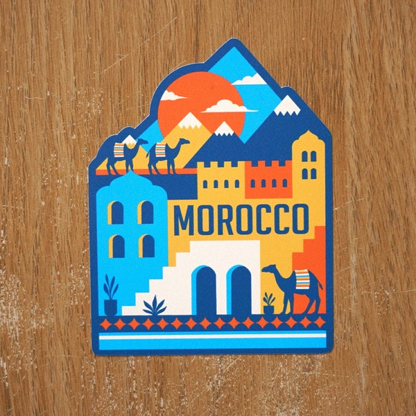 Morocco Vinyl Sticker Decal, Scrapbook, Waterbottle, Luggage, Laptop, Notebook, Journal, Gift, Waterproof, Diary, Flag, Holiday,