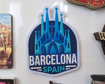 Barcelona Spain Fridge Magnet, 3D, PVC, Shelf Display, Magnetic, Refrigerator, Travel, Souvenir, Gift, Decoration, Flag, Collection, Craft