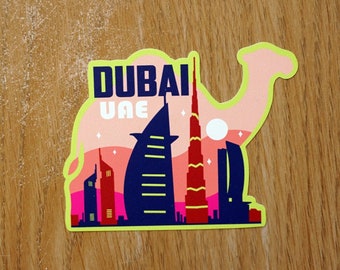 Dubai UAE Vinyl Sticker Decal, Scrapbook, Waterbottle, Luggage, Laptop, Notebook, Journal, Gift, Waterproof, Diary, Flag, Holiday,