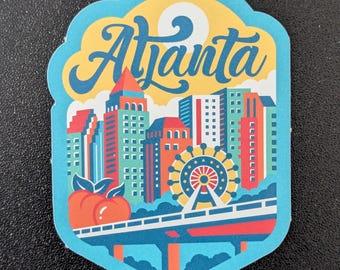Atlanta USA 7,5 cm vinylklistermärke för resbagage, dagbok, laptop, anteckningsbok, journal, present, vattenflaska, klippbok, land, flagga, stad, land