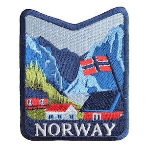 Parche de viaje de Noruega de 3", insignia bordada para planchar o coser de Escandinavia nórdica, recuerdo, mochila, bandera, ciudad, país