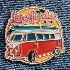 Los Angeles USA Travel Pin 1.25&quot; Inch, Soft Enamel Pin, Golden Metal, Flair, Brooch, Lapel, Pins, Alloy, Travel, Country, Flag, Badge