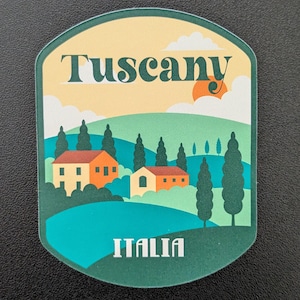 Adesivo in vinile da 3" per bagagli, bottiglie d'acqua, laptop, album, diario di viaggio, quaderno, regalo, bandiera, diario, città, campagna, viaggi, Toscana, Italia