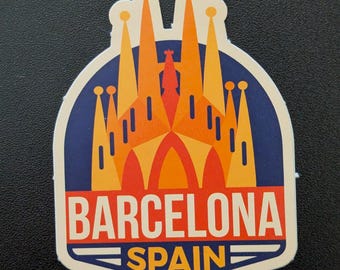Calcomanía de vinilo de 7,6 cm (3") de Barcelona, España, para equipaje de viaje, portátil, cuaderno, diario, regalo, botella de agua, álbum de recortes, bandera de país, ciudad, país.